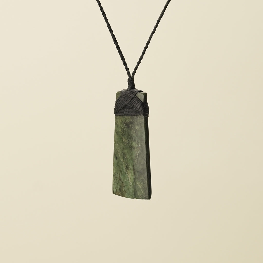 Toki Hapopo Pounamu Medium Large Pendant, Black Binding