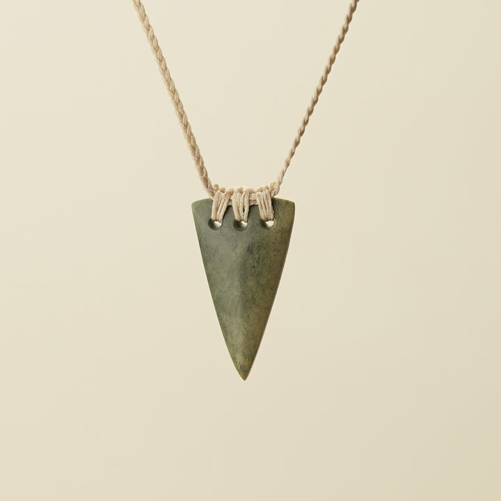 Niho Tooth Raukaraka Pounamu Small Pendant, Tan Binding