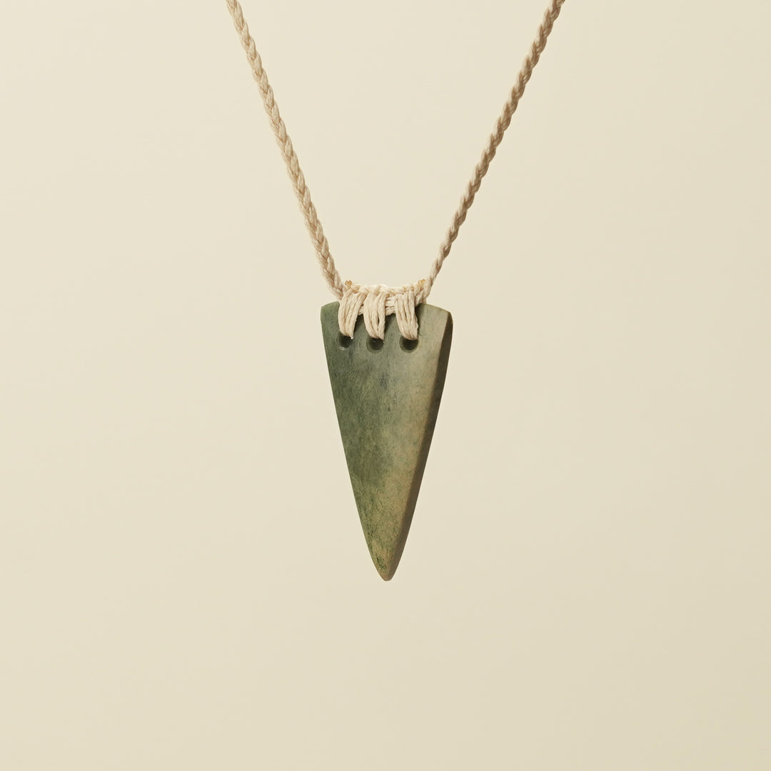 Niho Tooth Raukaraka Pounamu Small Pendant, Tan Binding