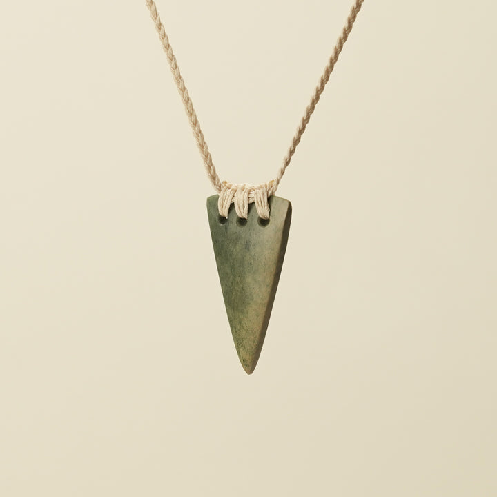 Niho Tooth Raukaraka Pounamu Small Pendant, Tan Binding