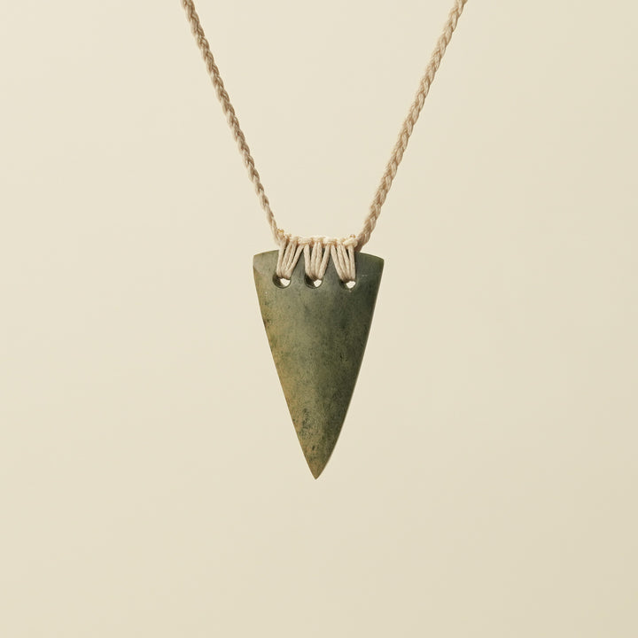 Niho Tooth Raukaraka Pounamu Small Pendant, Tan Binding