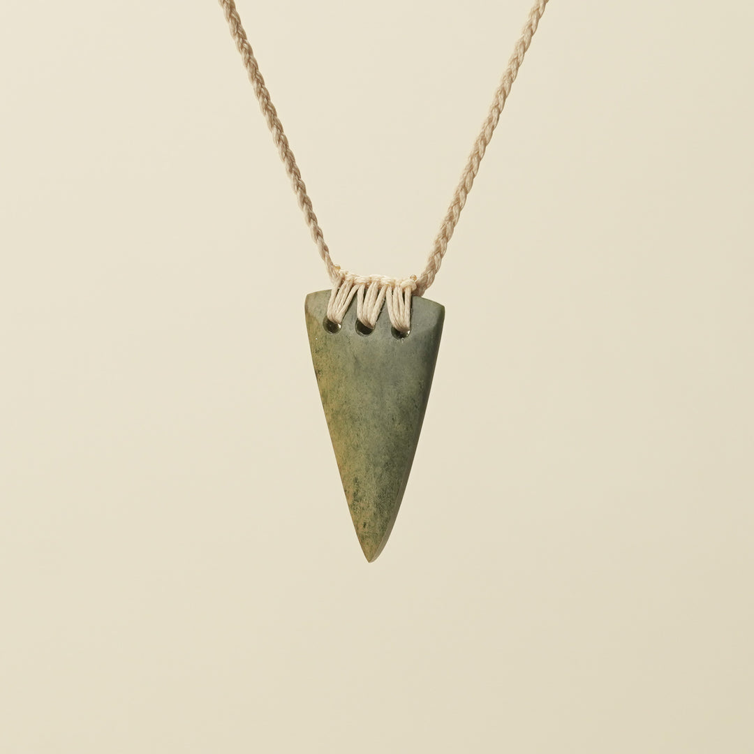 Niho Tooth Raukaraka Pounamu Small Pendant, Tan Binding