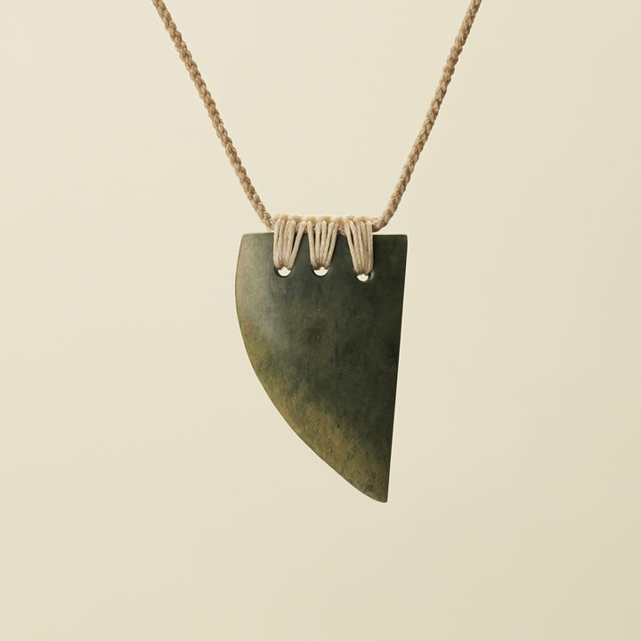 Niho Tooth Raukaraka Pounamu Medium Pendant, Tan Binding