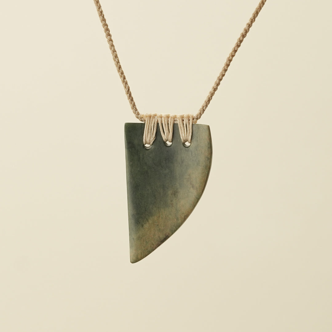 Niho Tooth Raukaraka Pounamu Medium Pendant, Tan Binding