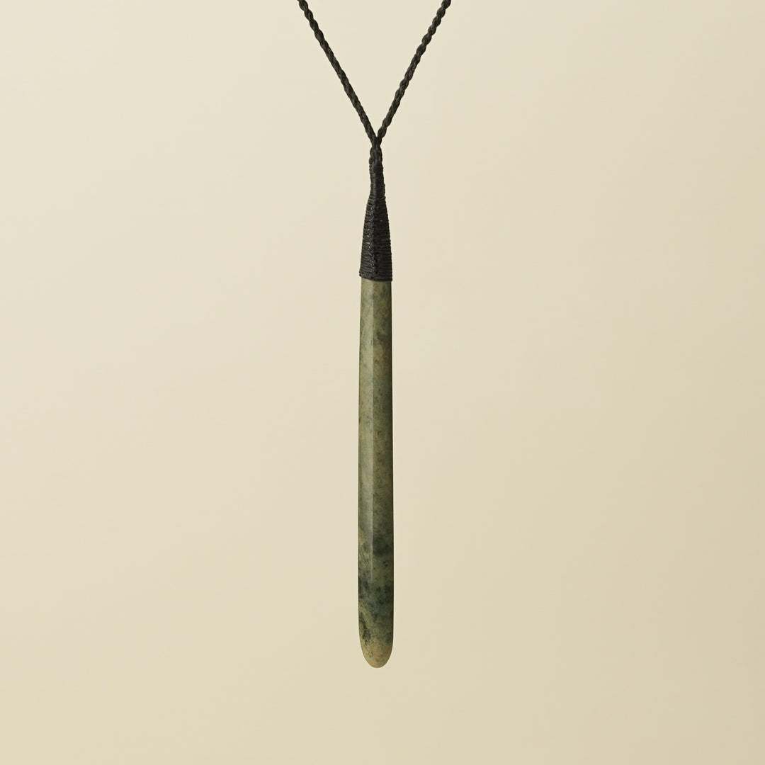 Flower Roimata XL Pounamu Pendant, Black Binding