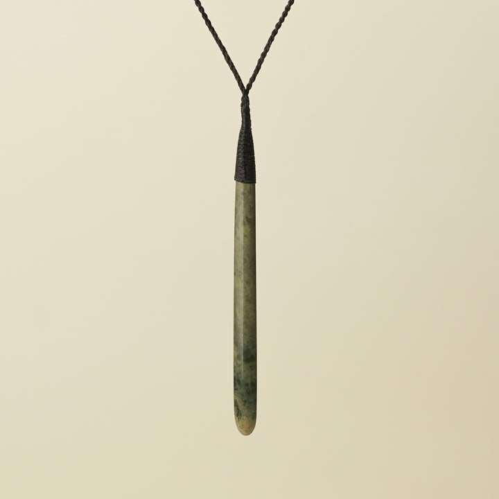 Flower Roimata XL Pounamu Pendant, Black Binding