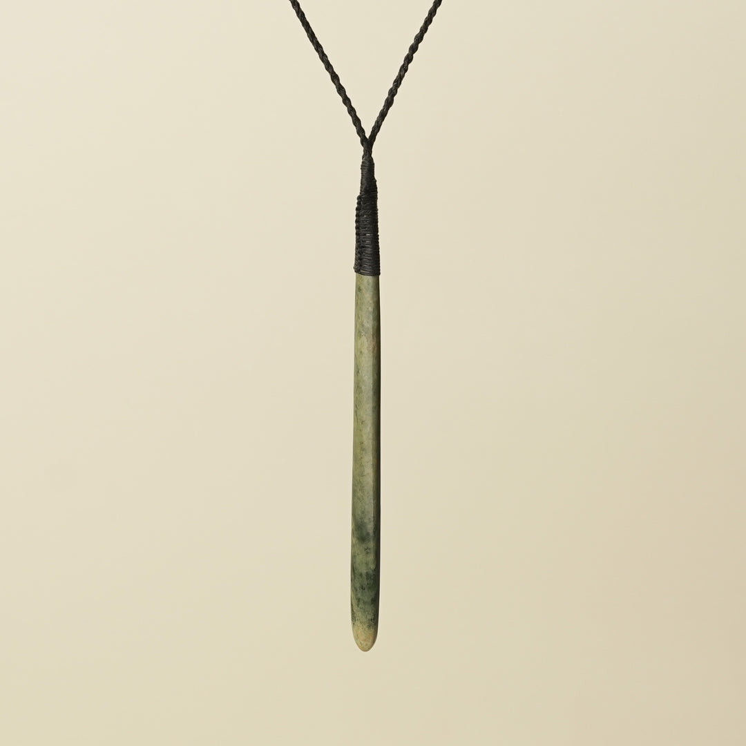 Flower Roimata XL Pounamu Pendant, Black Binding