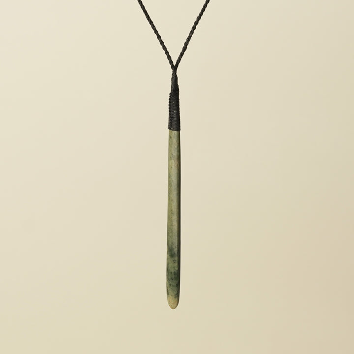 Flower Roimata XL Pounamu Pendant, Black Binding