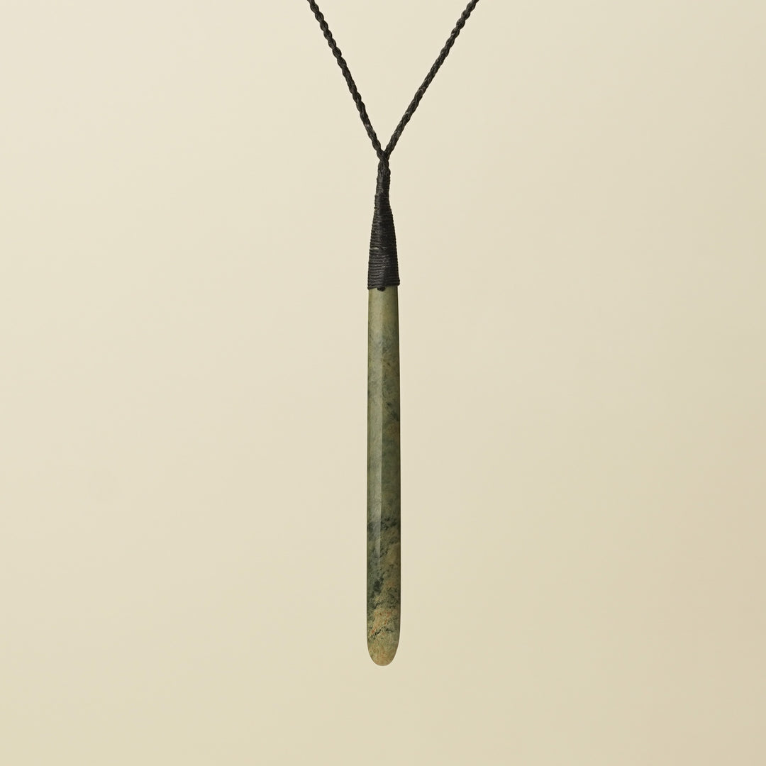 Flower Roimata XL Pounamu Pendant, Black Binding