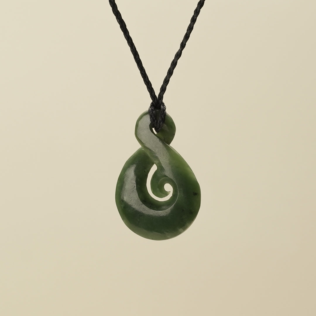 Large Greenstone Koru Pikorua Pendant