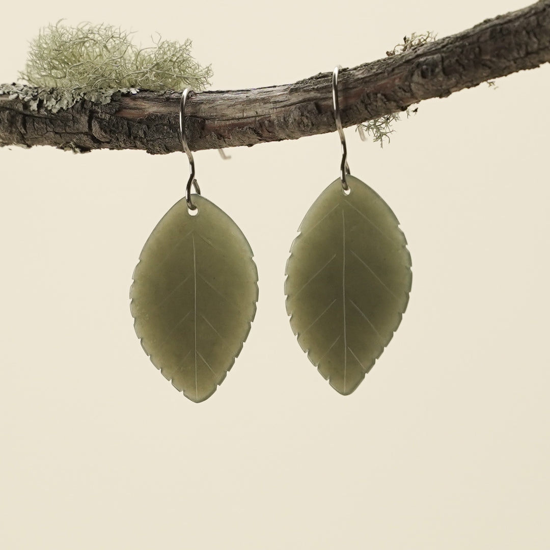 Small Kawakawa Greenstone Leaf Earrings 30mm