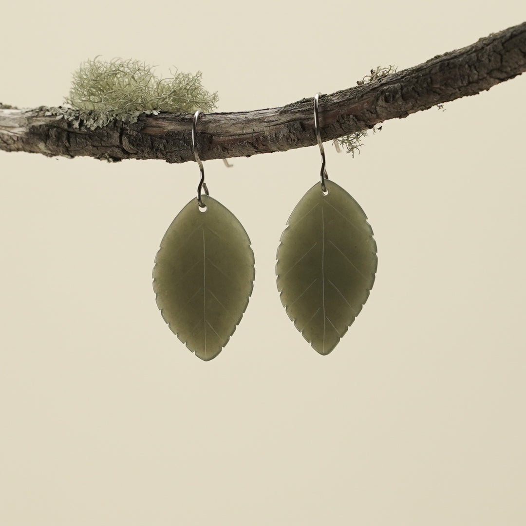 Small Kawakawa Greenstone Leaf Earrings 30mm