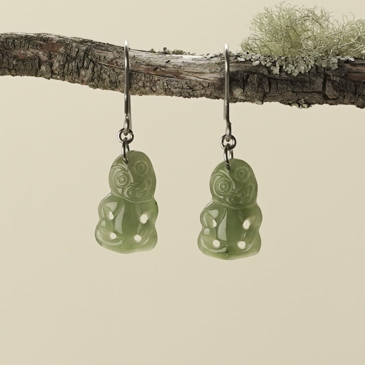Hei Tiki Kawakawa Jade Earrings