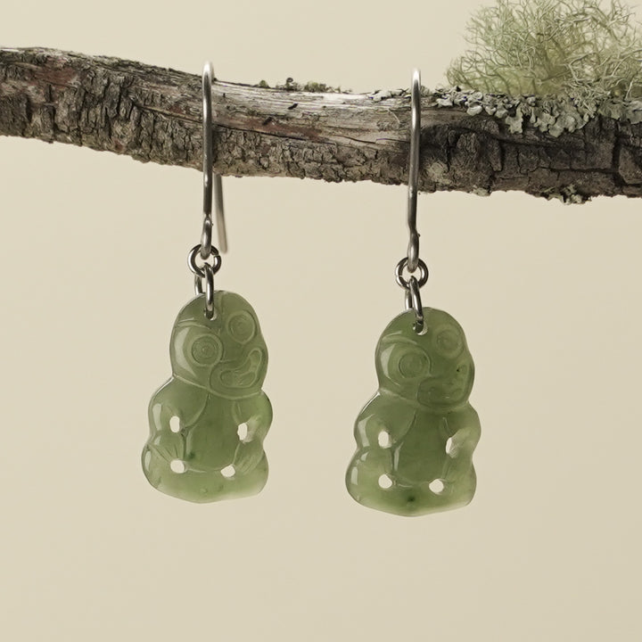 Hei Tiki Kawakawa Jade Earrings