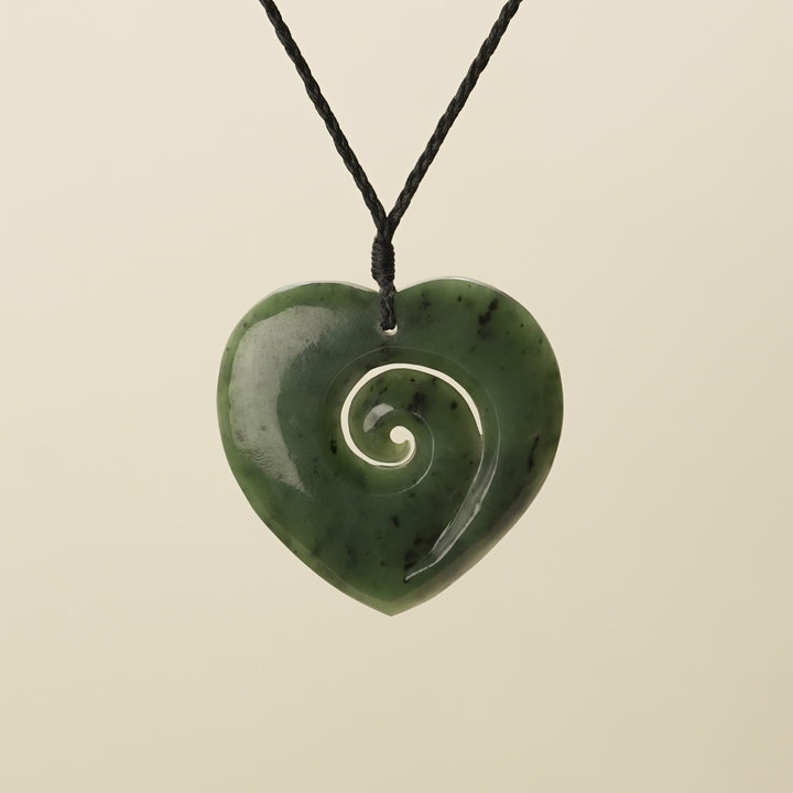 Heart Koru Kawakawa Pounamu Large Pendant