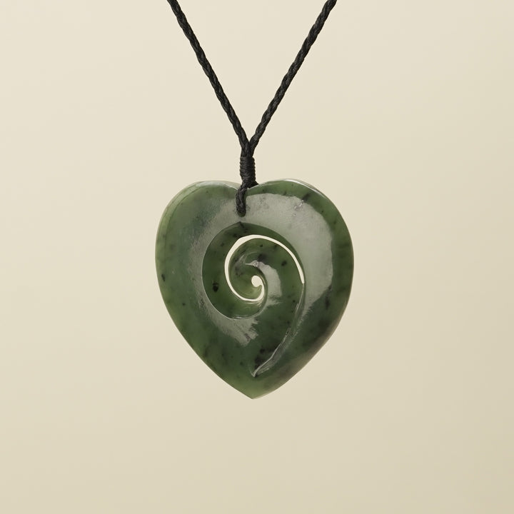 Heart Koru Kawakawa Pounamu Large Pendant