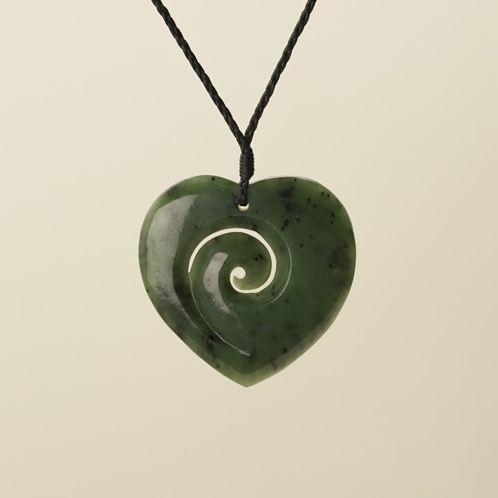 Heart Koru Kawakawa Pounamu Large Pendant