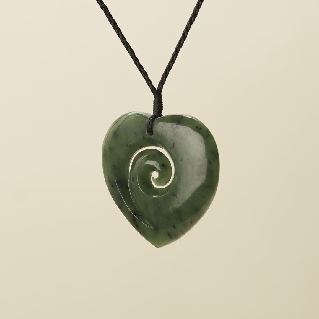 Heart Koru Kawakawa Pounamu Large Pendant
