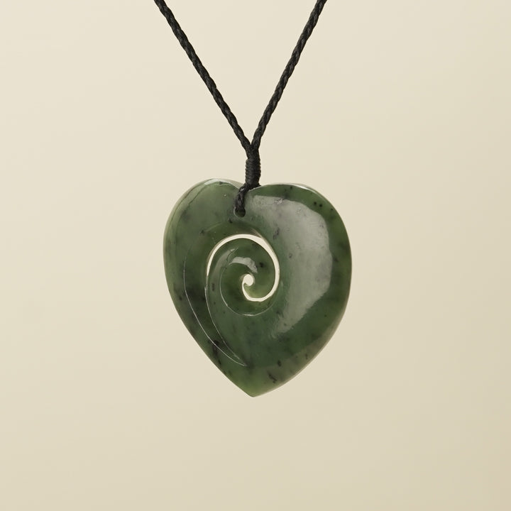 Heart Koru Kawakawa Pounamu Large Pendant