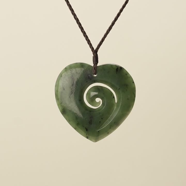 Heart Koru Kawakawa Pounamu Large Pendant