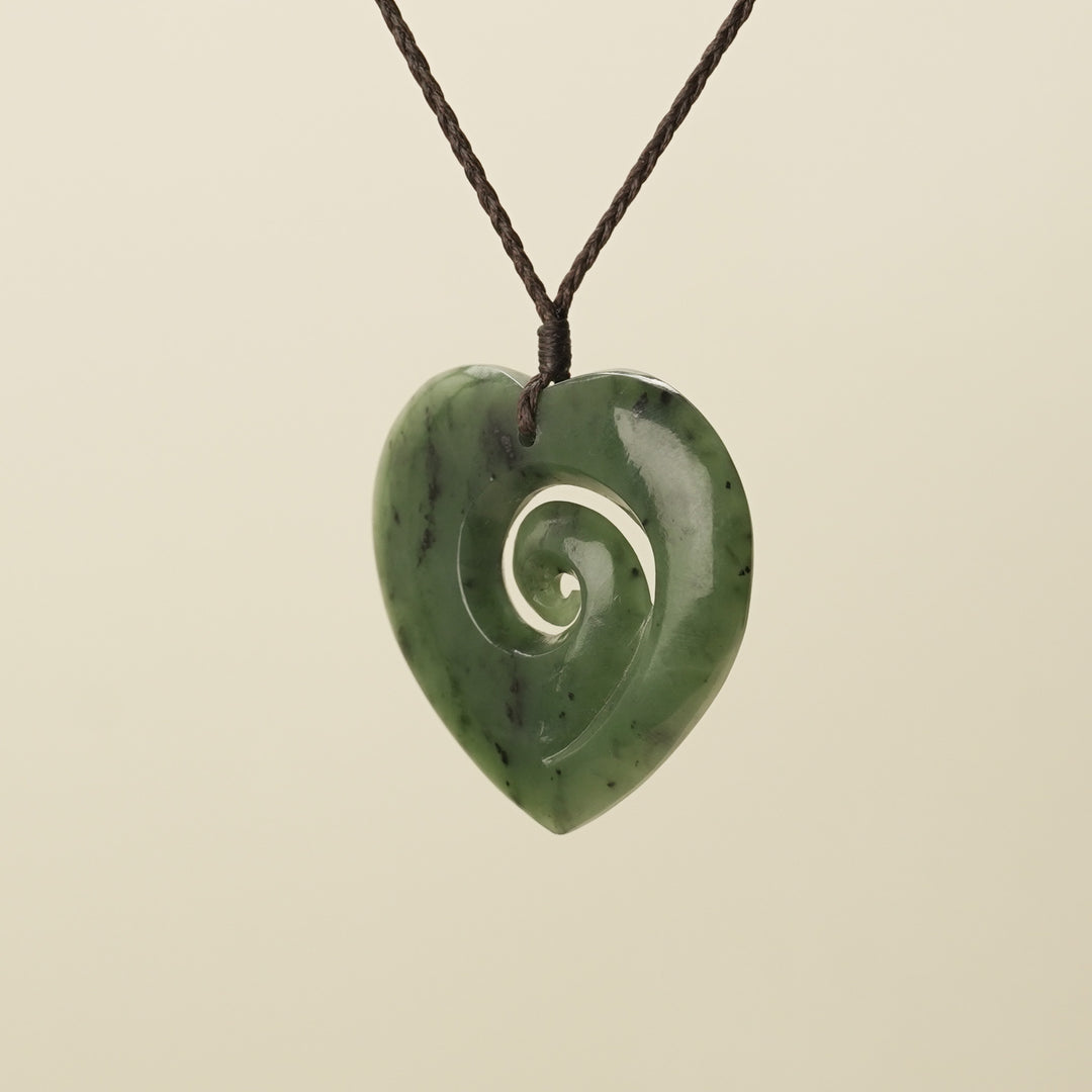 Heart Koru Kawakawa Pounamu Large Pendant