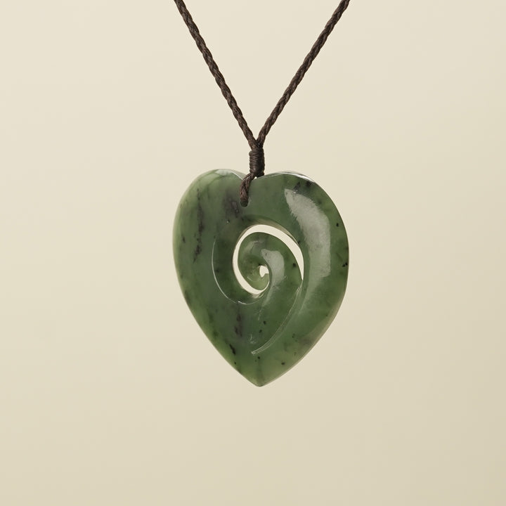 Heart Koru Kawakawa Pounamu Large Pendant