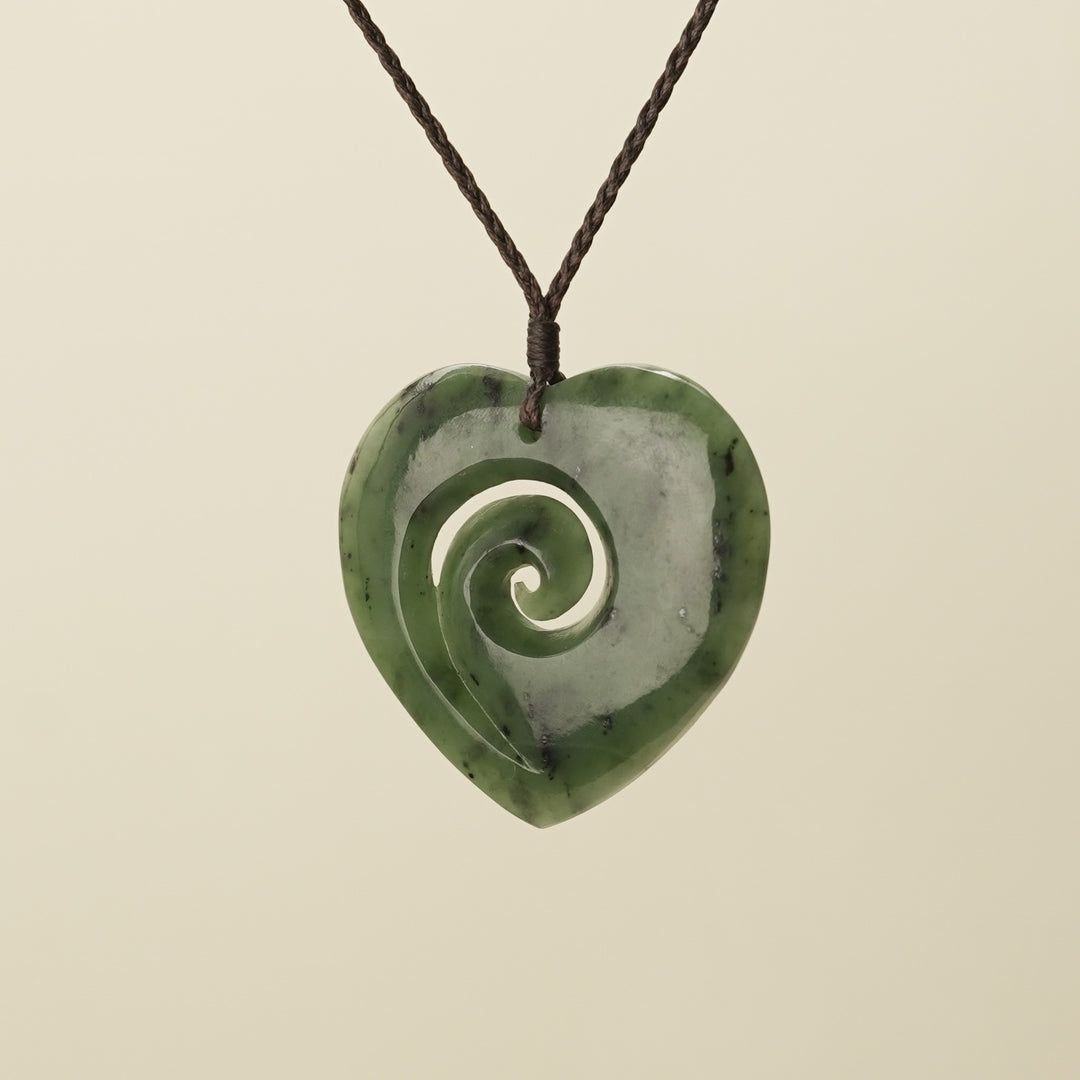 Heart Koru Kawakawa Pounamu Large Pendant