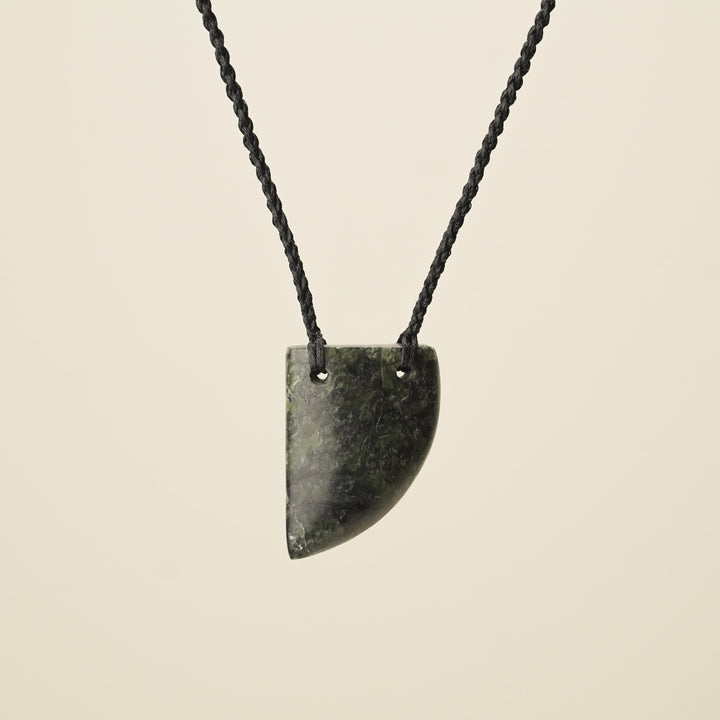 Niho Tooth Pounamu Medium Pendant, Black Binding
