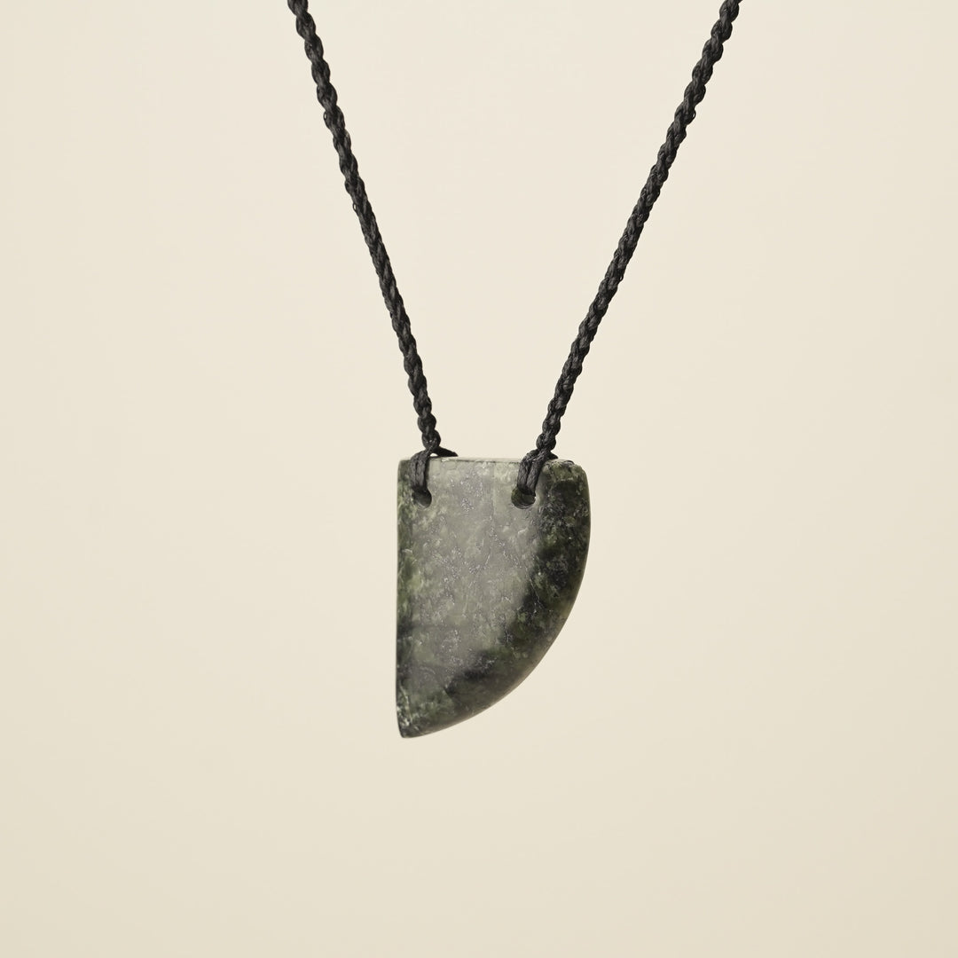 Niho Tooth Pounamu Medium Pendant, Black Binding