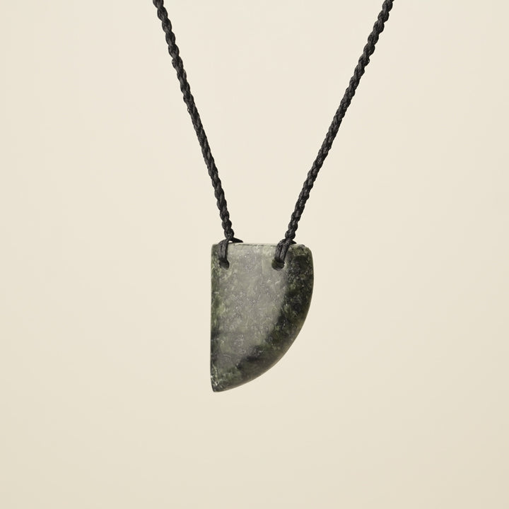 Niho Tooth Pounamu Medium Pendant, Black Binding