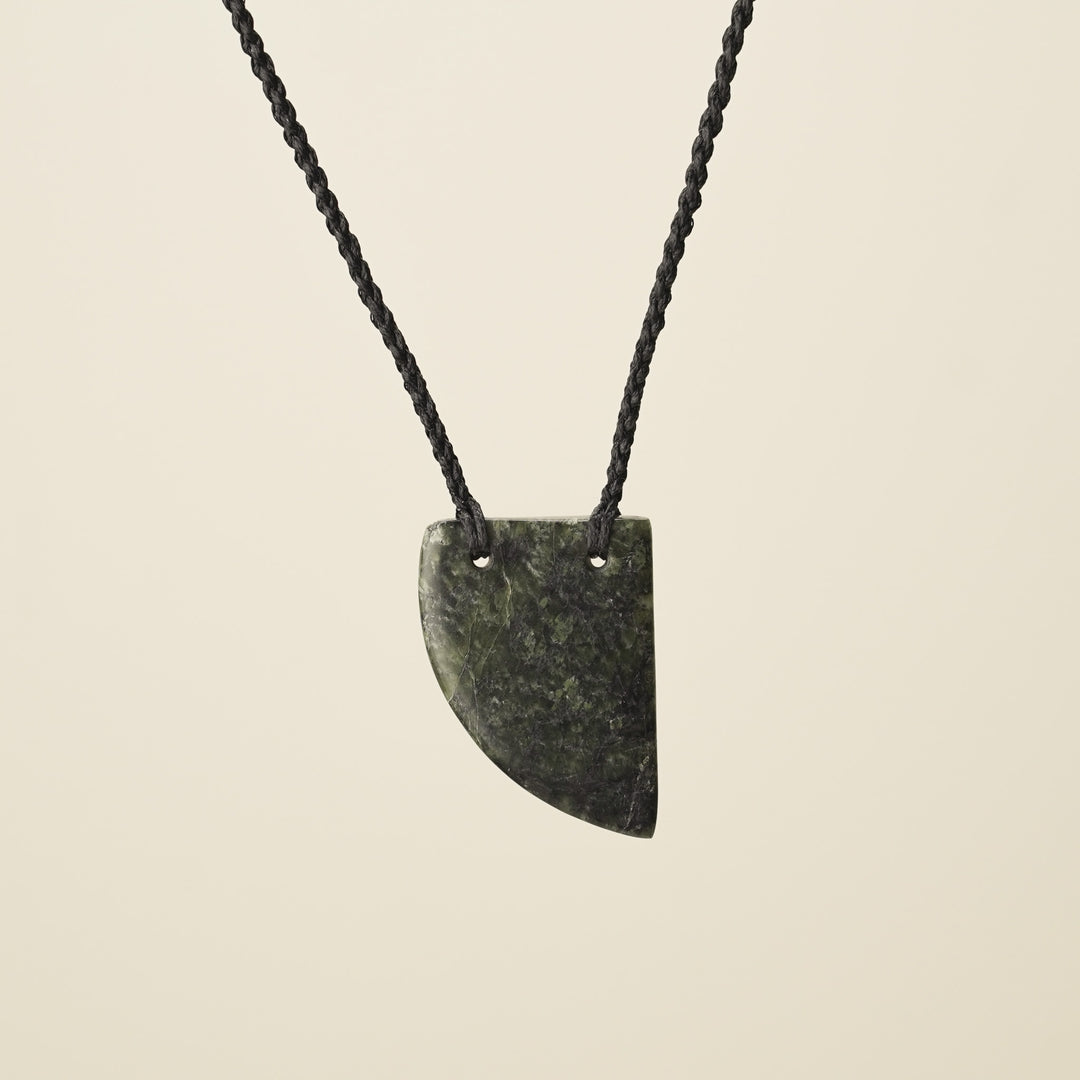 Niho Tooth Pounamu Medium Pendant, Black Binding