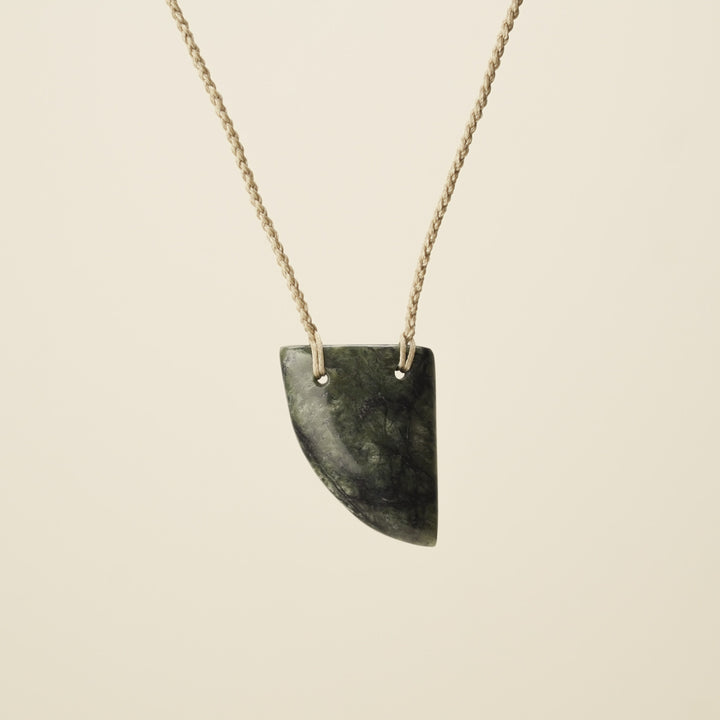 Niho Tooth Pounamu Medium Pendant, Tan Binding