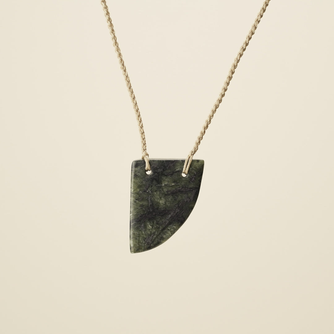 Niho Tooth Pounamu Medium Pendant, Tan Binding