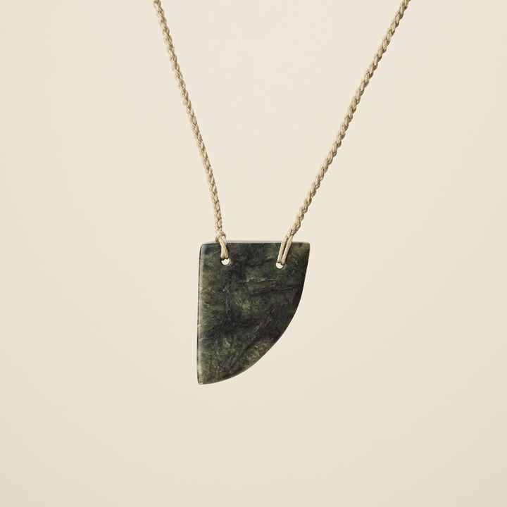 Niho Tooth Pounamu Medium Pendant, Tan Binding