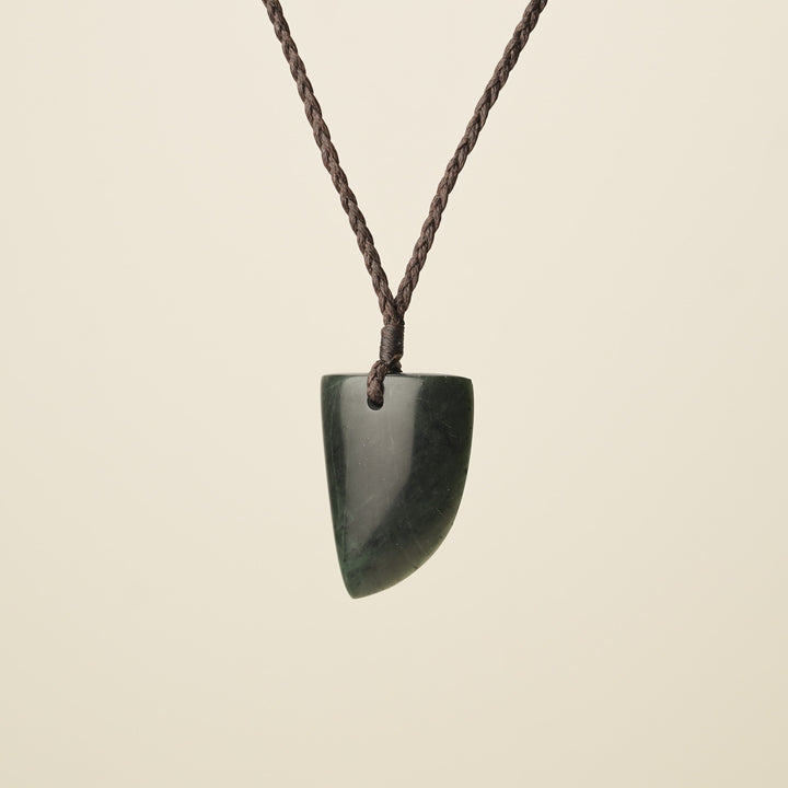 Niho Tooth Kawakawa Pounamu Medium Pendant, Brown Binding