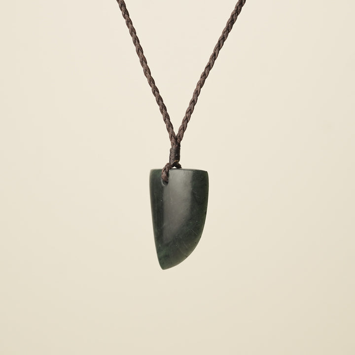 Niho Tooth Kawakawa Pounamu Medium Pendant, Brown Binding
