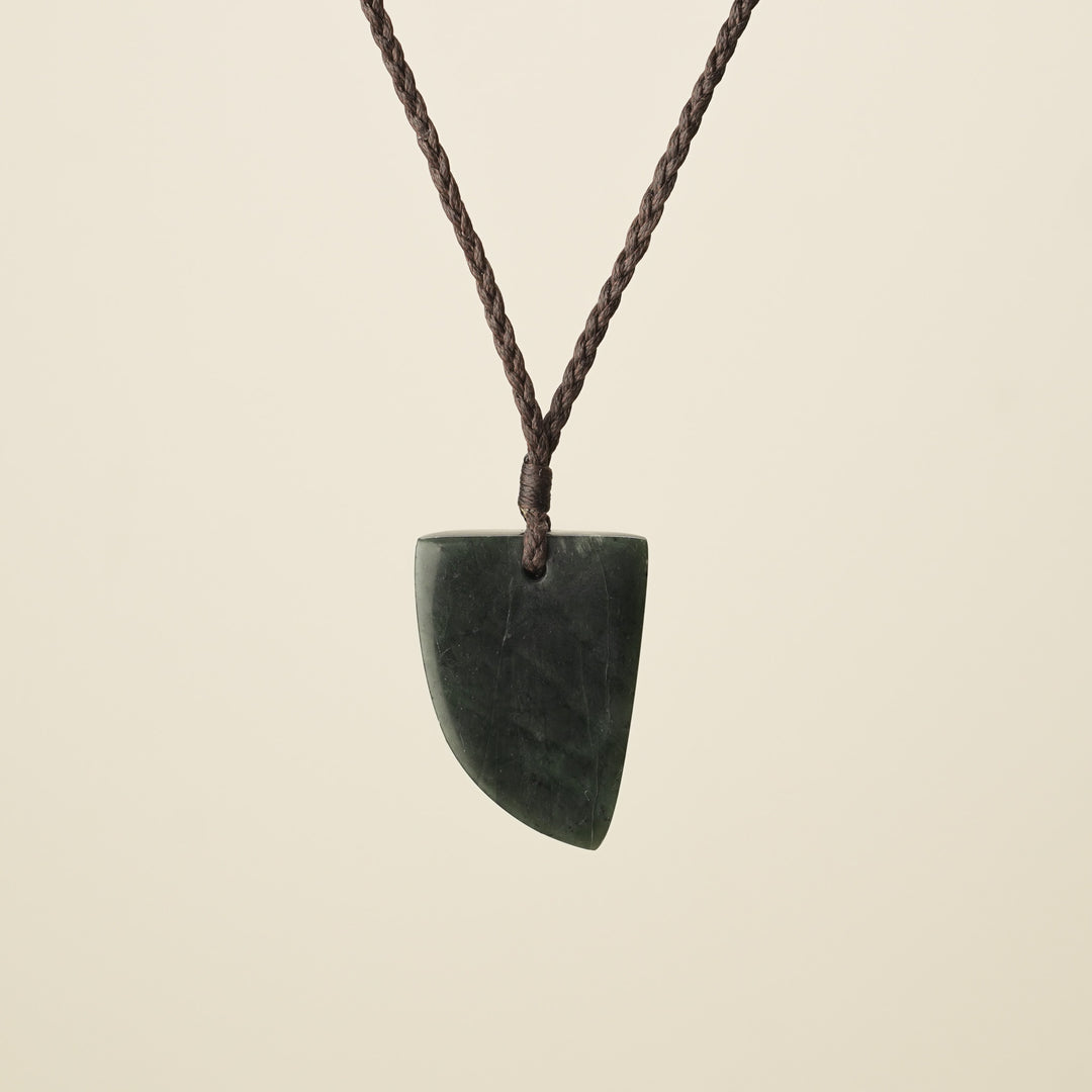 Niho Tooth Kawakawa Pounamu Medium Pendant, Brown Binding