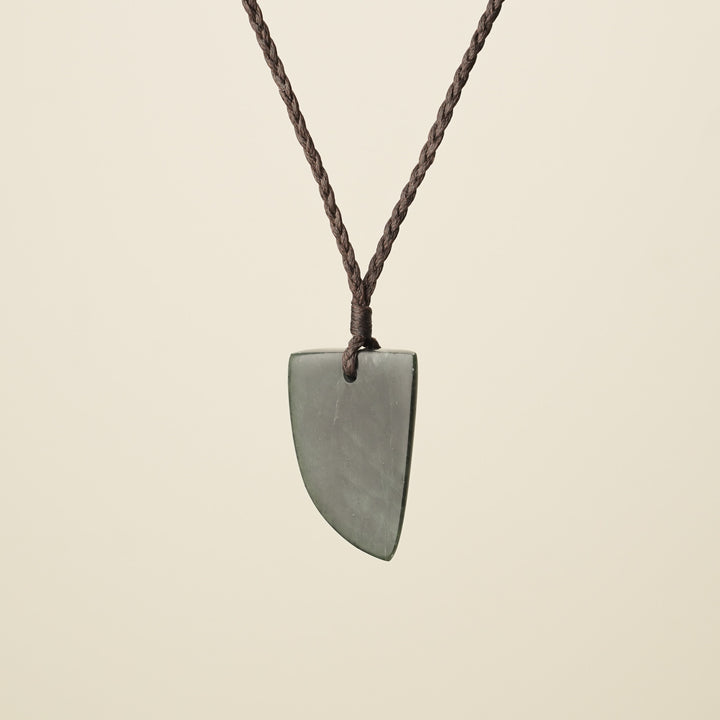 Niho Tooth Kawakawa Pounamu Medium Pendant, Brown Binding