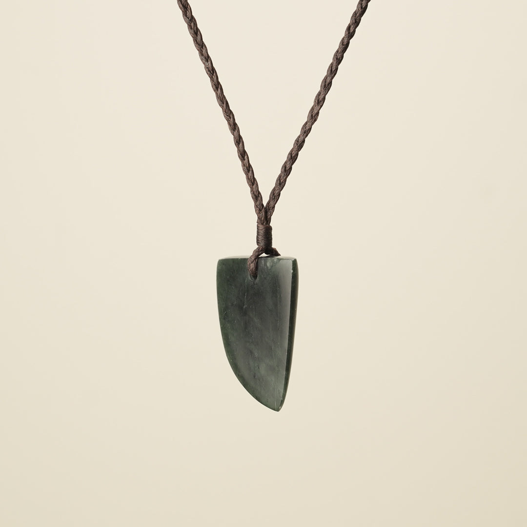 Niho Tooth Kawakawa Pounamu Medium Pendant, Brown Binding