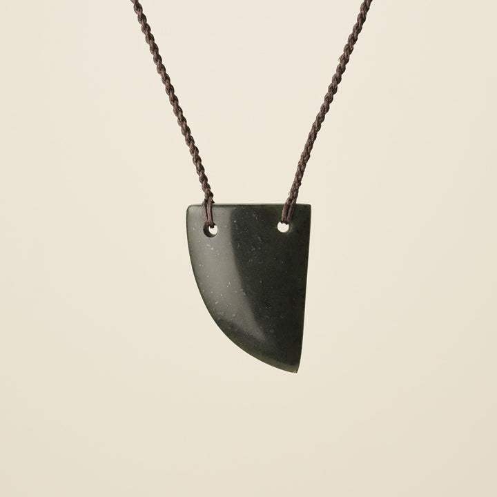 Niho Tooth Pounamu Medium Pendant, Brown Binding