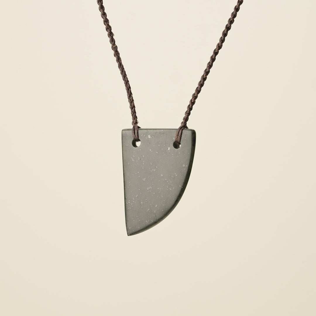 Niho Tooth Pounamu Medium Pendant, Brown Binding