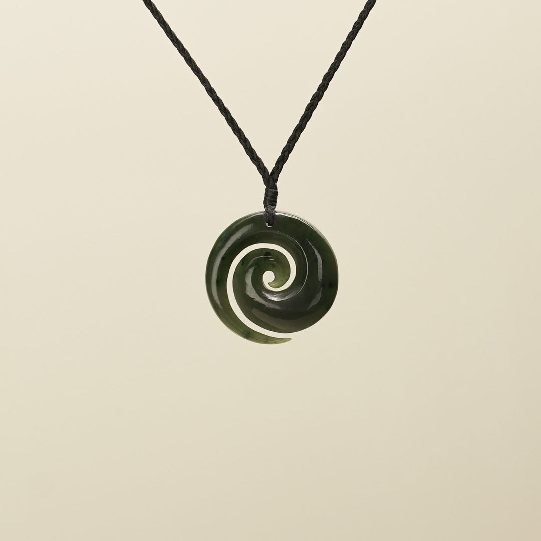Open Koru Kawakawa Pounamu Medium Pendant