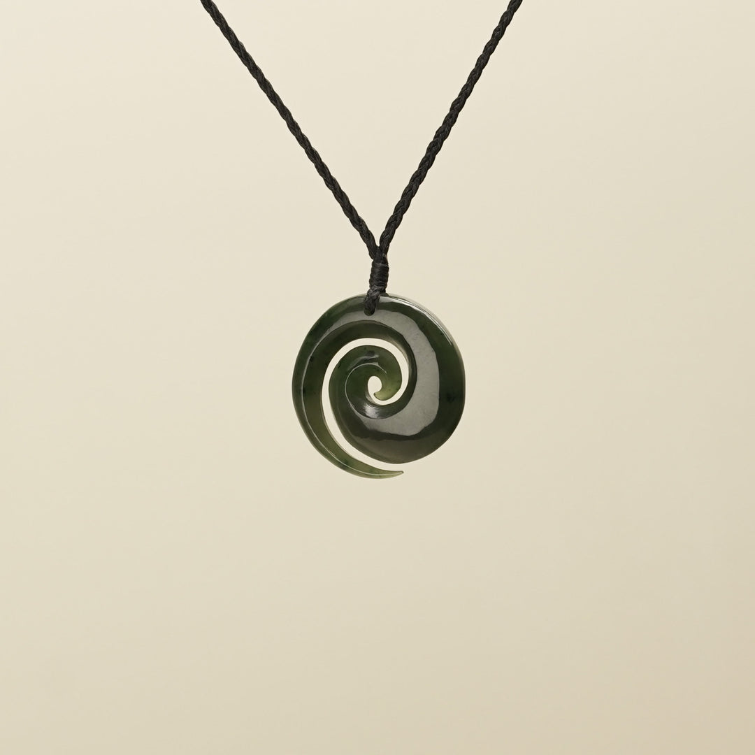 Open Koru Kawakawa Pounamu Medium Pendant
