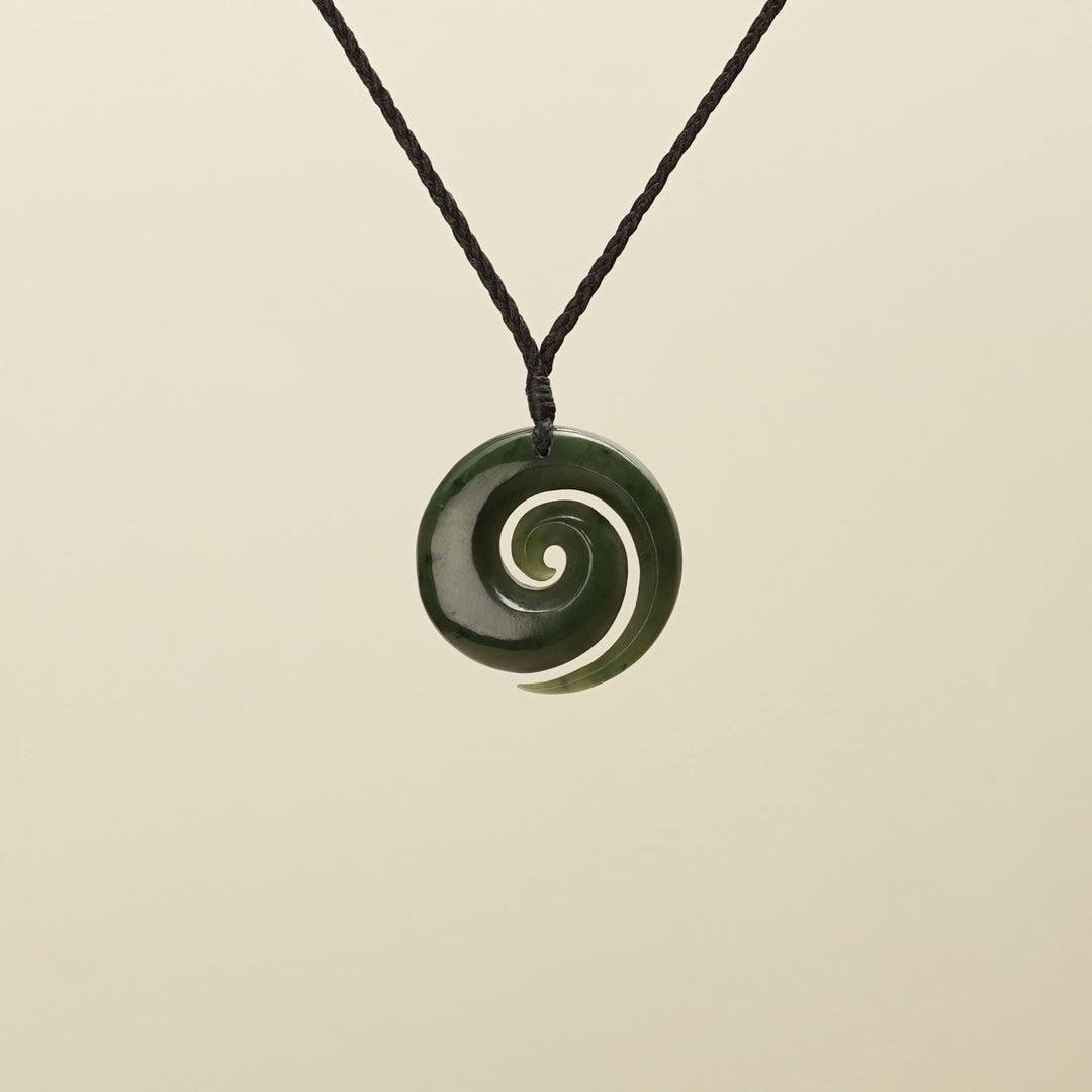 Open Koru Kawakawa Pounamu Medium Pendant