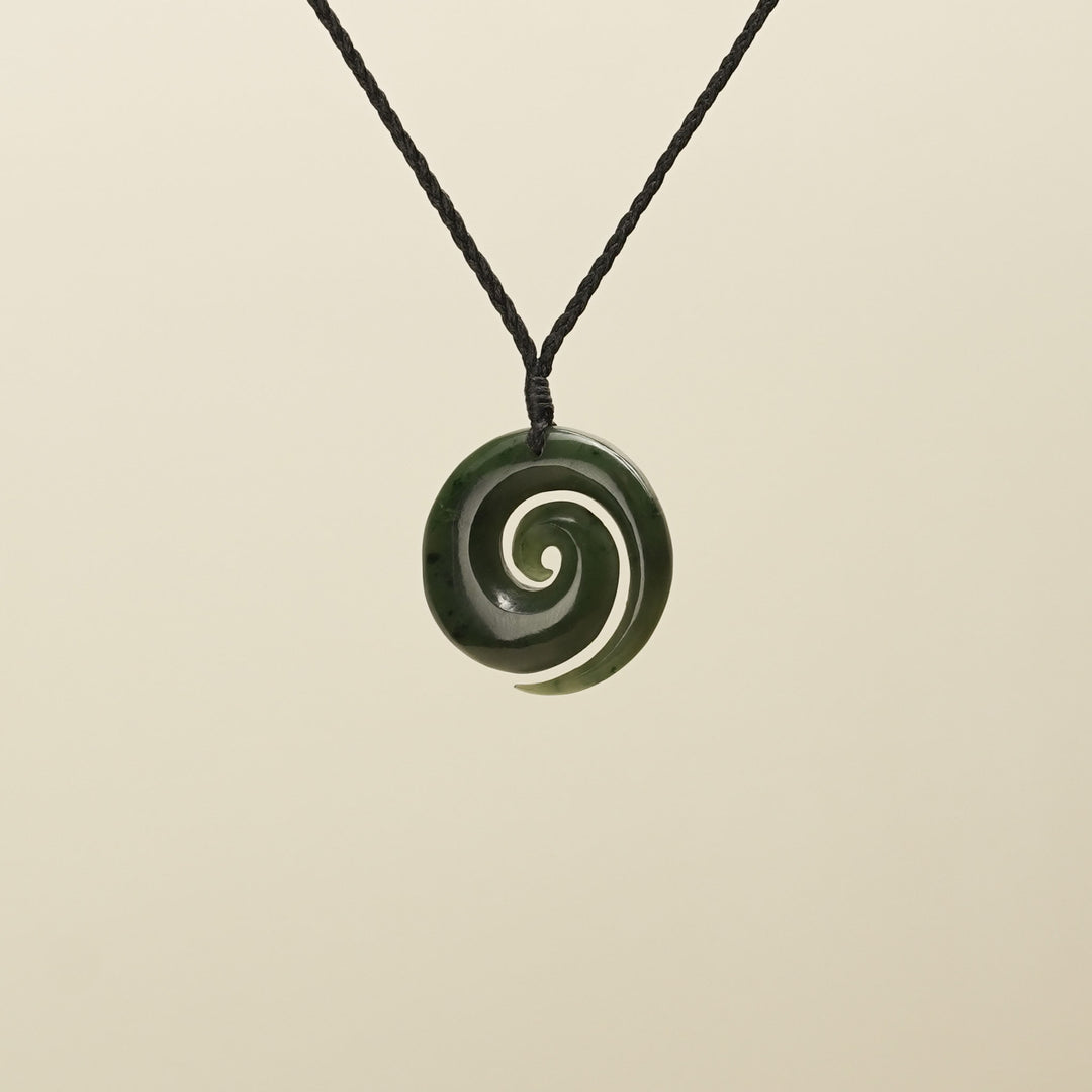 Open Koru Kawakawa Pounamu Medium Pendant