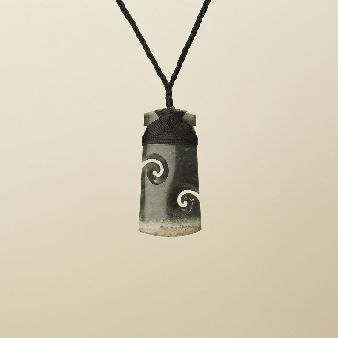 Toki with Koru Raukaraka Pounamu Large, Black Binding