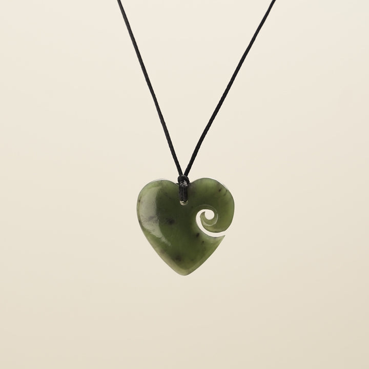 Small Pounamu Heart Koru Pendant