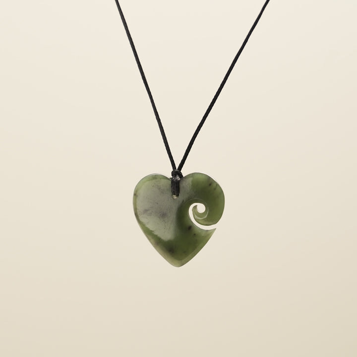 Small Pounamu Heart Koru Pendant