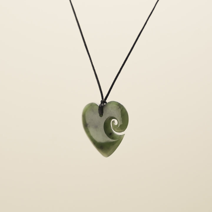 Small Pounamu Heart Koru Pendant