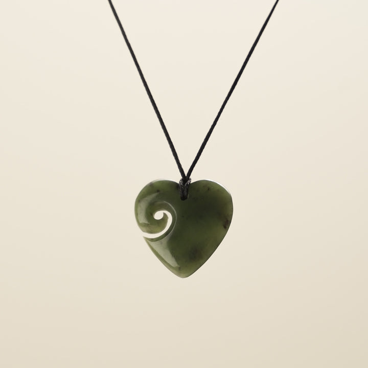 Small Pounamu Heart Koru Pendant